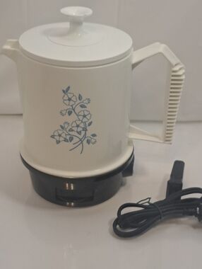 Vintage MCM Regal Poly Hot Pot 5 Cup Electric Tea Warmer Blue Flowers WORKS